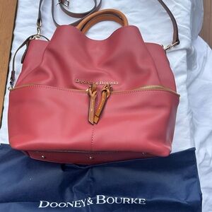 Dooney & Bourke Red Leather Shoulder Bag with Gold-Tone Hardware